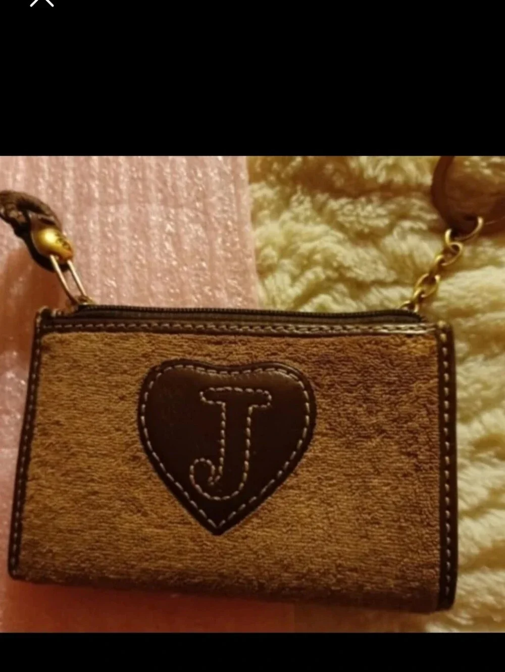 Rare Juicy Couture Y2k Tan Velour Gold Brass Key Chain Wallet